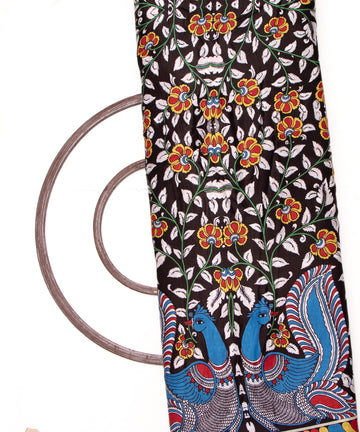 Black Colour Traditional Print Bamberg Satin Fabric